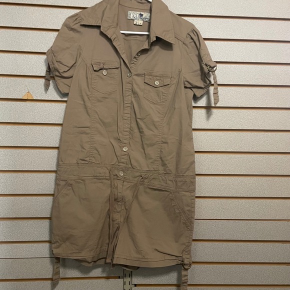 Jolt Pants - Jolt Khaki Utility Romper Shortsleeve Button Up Drawstring Waist XL